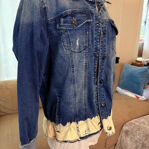 DG2 by Diane Gilman Blue and Cream Jean Jacket Distressed